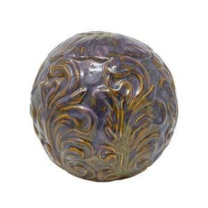 Decorative Ceramic Ball Purple Gold And Yellow 21” Circumference